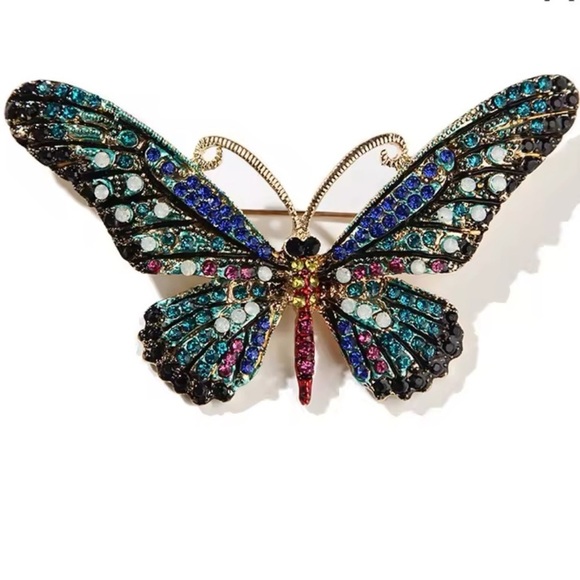 Monarch Blue Ombre Gold Butterfly Brooch - Picture 1 of 6